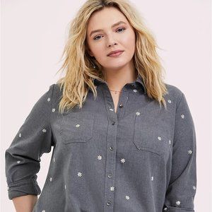 Taylor - Grey Denim Daisy Embroidered Button-Front